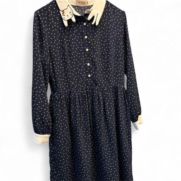 Miss Patina Bowie Cat Dress Navy Polka Dots - Picture 8 of 12